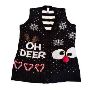 No Boundaries Black and White Knit Holiday Sweater